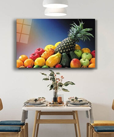 Meyveler Natürmort Mutfak Cam Tablo 4mm Dayanıklı Temperli Cam Fruits Still Life Kitchen Glass Wall Art