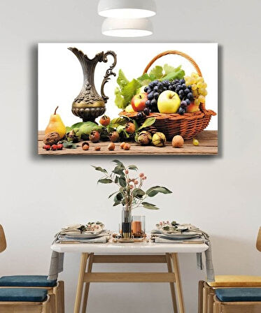 Sepette Meyveler Natürmort Mutfak Cam Tablo 4mm Dayanıklı Temperli Cam Fruits in a Basket Still Life Kitchen Glass Wall Art