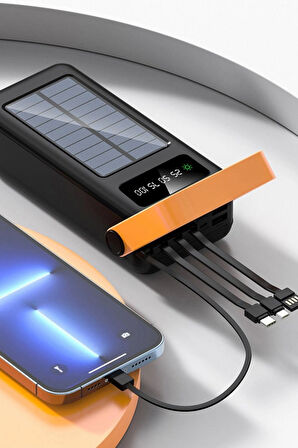 Güneş Enerjili 80.000 mAh Powerbank Hızlı Şarj Kamp Ledli Işıklı Powerbank Kendinden Kablolu Solar