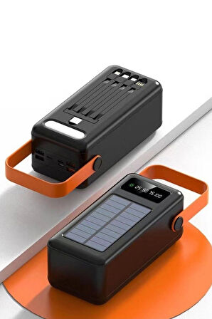 Güneş Enerjili 80.000 mAh Powerbank Hızlı Şarj Kamp Ledli Işıklı Powerbank Kendinden Kablolu Solar