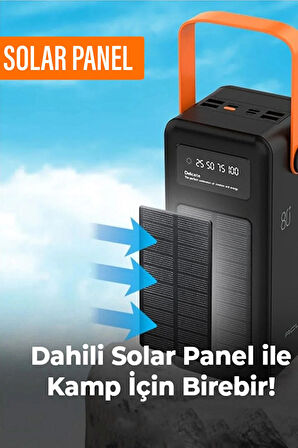 Güneş Enerjili 80.000 mAh Powerbank Hızlı Şarj Kamp Ledli Işıklı Powerbank Kendinden Kablolu Solar