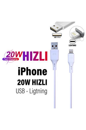 iPhone Uyumlu HIZLI Şarj Kablosu 20W 3.4A USB Apple iPhone Hızlı Şarj Kablosu