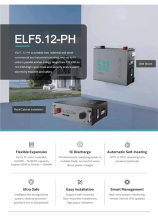 Exelon 51.2V 100Ah LiFePO4 Lityum Batarya 5.12kWh Bluetooth WiFi ELF5.12-PH