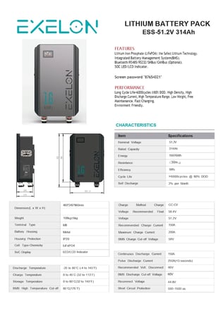 Exelon 51.2V 314Ah LiFePO4 Lityum Batarya 16kWh ESS Serisi