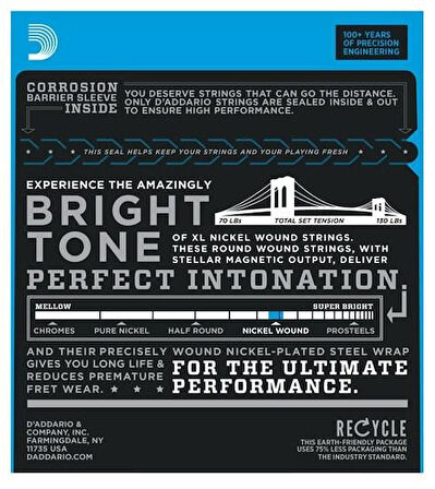 DADDARIO EXL110-3D (3 SET) ELEKTRO GİTAR TEL SETİ, XL, 10-46, REGULAR LIGHT