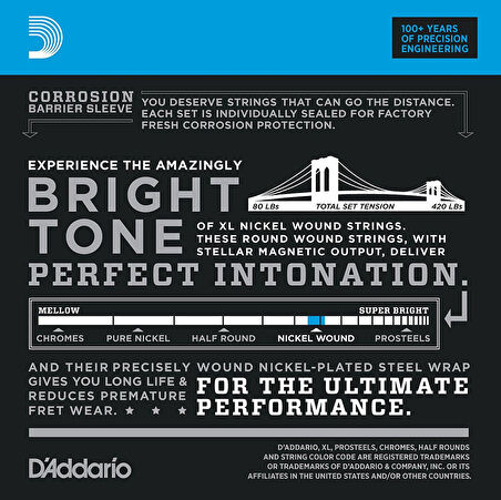 DADDARIO EXL170-5TP BASS GİTAR TEL SETİ , 5 TELLİ, XL, 45-130