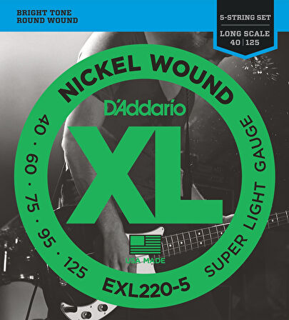 DADDARIO EXL220-5 BASS GİTAR TEL SETİ, 5 TELLİ, XL, 40-125, LONG SCALE