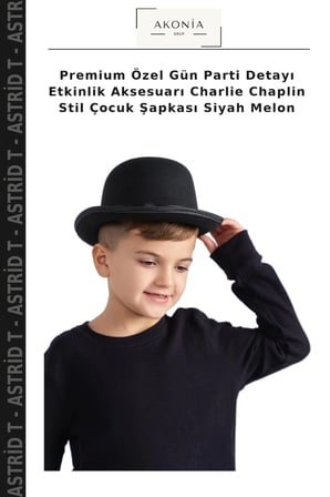 Premium Özel Gün Parti Detayı Etkinlik Aksesuarı Charlie Chaplin Stil Çocuk Şapkası Siyah Melon