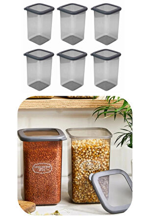 1200 ml Gri Kare Saklama Kabı Silikon Kapak Hava Geçirmez Kuru Baklagil Kahve Bakliyat Makarna Kutu