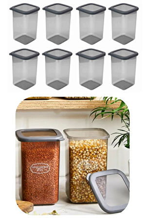 1200 ml Gri Kare Saklama Kabı Silikon Kapak Hava Geçirmez Kuru Baklagil Kahve Bakliyat Makarna Kutu