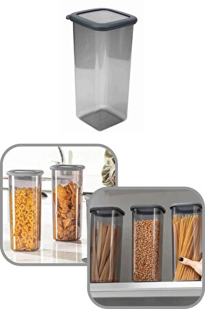 1600 ml Gri Kare Saklama Kabı Silikon Kapak Hava Geçirmez Kuru Baklagil Kahve Bakliyat Makarna Kutu