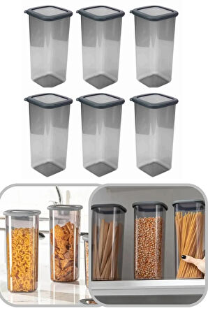 1600 ml Gri Kare Saklama Kabı Silikon Kapak Hava Geçirmez Kuru Baklagil Kahve Bakliyat Makarna Kutu