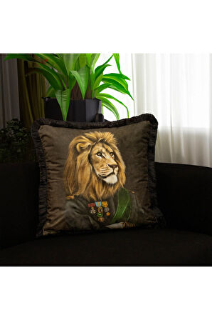 Mr. Lion Kadife Yastık/Kırlent (Dolgu Boncuk Elyaf Uluslararası Yıkama Ve Solmama Sertifikası)