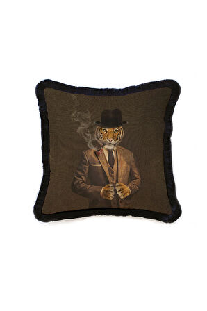 Mr. Tiger Kadife Yastık/Kırlent (Dolgu Boncuk Elyaf Uluslararası Yıkama Ve Solmama Sertifikası)