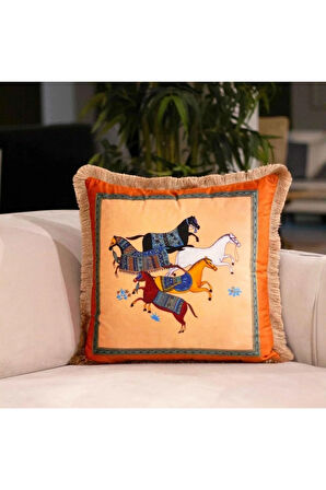Modern Yastık/Kırlent (At Figürlü, Dolgu Boncuk Elyaf Uluslararası Yıkama Ve Solmama Sertifikası)