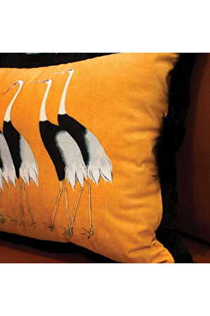 Leylekler Kadife Yastık/kırlent (dolgu Boncuk Elyaf, Uluslararası Yıkama Ve Solmama Sertifikası)