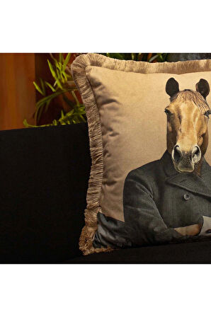 Mr. Horse Kadife Yastık/Kırlent (Dolgu Boncuk Elyaf Uluslararası Yıkama Ve Solmama Sertifikası)