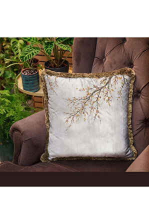 Gold Mini Flowers Kadife Yastık (Dolgu Boncuk Elyaf, Uluslararası Yıkama Ve Solmama Sertifikası)