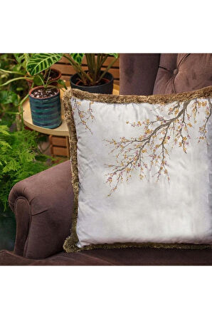 Gold Mini Flowers Kadife Yastık (Dolgu Boncuk Elyaf, Uluslararası Yıkama Ve Solmama Sertifikası)