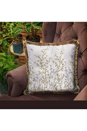 İnce Yapraklı Mini Çiçekler Yastık (Dolgu Boncuk Elyaf, Uluslararası Yıkama Ve Solmama Sertifikası)