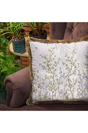 İnce Yapraklı Mini Çiçekler Yastık (Dolgu Boncuk Elyaf, Uluslararası Yıkama Ve Solmama Sertifikası)