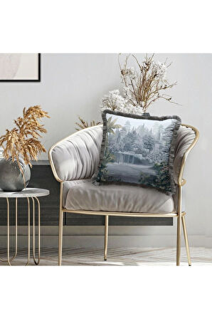 Mavi Ağaç Tasarımlı Kadife Yastık (Dolgu Boncuk Elyaf Uluslararası Yıkama Ve Solmama Sertifikası)