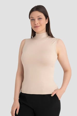 Premium Giyim Ürünü Sade Tarz Kadın Ten 2'li Kolsuz Body Balıkçı Yaka