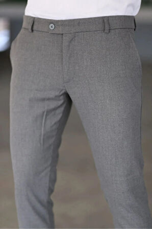 Erkek Okul Grisi Italyan Kesim Likralı Kumaş Pantolon Dar Kesim Boru Paça Spor Tarzı Klasik Pantalon