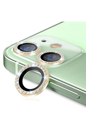 SKV MOBILE Iphone 11/12/12 Mini Taşlı Gold  Altın Kamera Koruyucu Lens Koruyucu