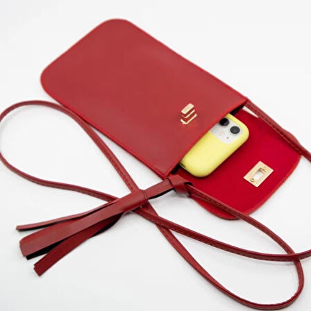 PAİ KIRMIZI EYCH LAİLA Kadın Telefon Çantası – Kartlık Bölmeli, Minimalist ve Şık Tasarım