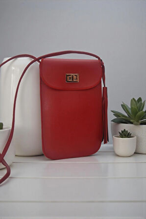PAİ KIRMIZI EYCH LAİLA Kadın Telefon Çantası – Kartlık Bölmeli, Minimalist ve Şık Tasarım