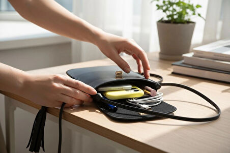 PAİ SİYAH EYCH LAİLA Kadın Telefon Çantası – Kartlık Bölmeli, Minimalist ve Şık Tasarım