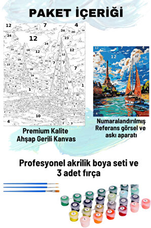 Sayılarla Boyama Seti Numaralı Tuval Fırça Boya 40x50 Cm Eyfel Tekne