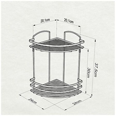 Tekno Tel LM-008 2 Katlı Köşelik Banyo Rafı Şampuanlık Krom
