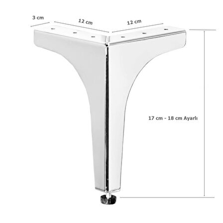 4 Adet Klas Ayak Metal 17 cm Krom Mobilya Koltuk Ayağı 