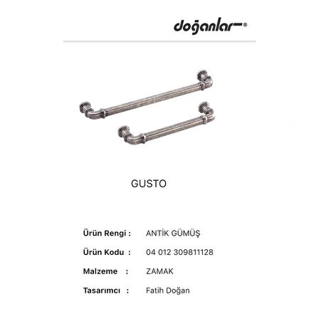 Doğanlar Gusto 128 mm Mobilya Kulp Olifka Antik Gümüş