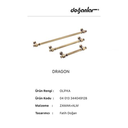 Doğanlar Dragon 192 mm Mobilya Kulp Antik Sarı Olifka