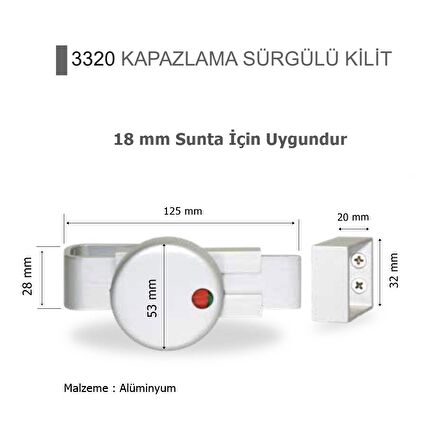 Islak Hacim 18 mm Sunta için Kabin Alm. Kapazlama Sürgülü Kilit 