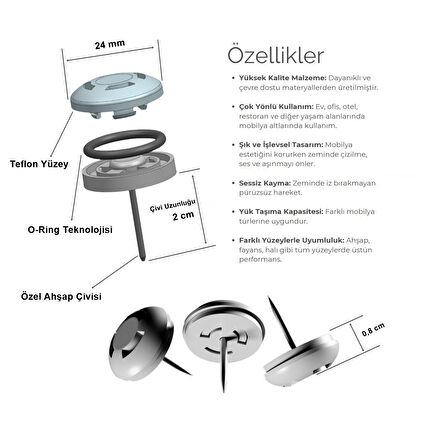 16 Adet Silentplug Sessiz Tapa Masa Sandalye Çivili Polygrid Siyah