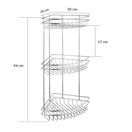 Vera 3 Katlı Metal Köşelik Banyo Rafı Şampuanlık Krom 