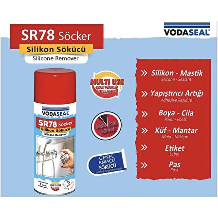 Vodaseal Silikon Etiket Mastik Küf Pas Boya Sökücü Sprey 200 ml