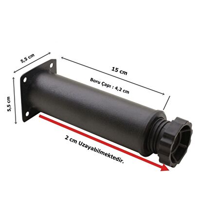 4 Adet Mobilya Ayağı Metal 15 cm Ayarlı 42 mm Mat Siyah Ayak 