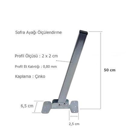 Masa Sehpa Sofra Ayağı Metal Katlanır Ayak 50 cm 