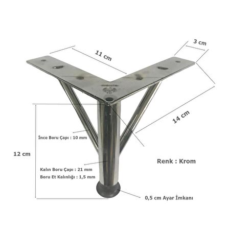Firkete Ayak Metal 12 cm Krom Mobilya Koltuk Ayağı 