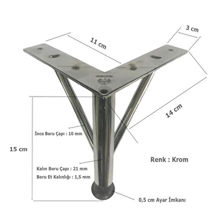 4 Adet Firkete Ayak Metal 15 cm Krom Mobilya Koltuk Ayağı 