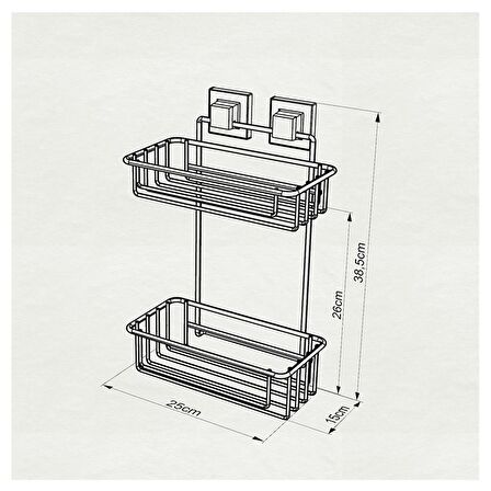 Tekno Tel EF-256 Yapışkanlı 2 Katlı Düz Banyo Rafı Krom 