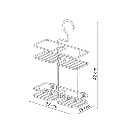 Tekno Tel BK-067 Asmalı 2 Katlı Düz Banyo Duş Rafı Siyah