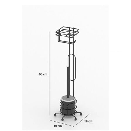 Tekno Tel MG-096 Ayaklı Yedekli Wc Kağıtlık + Klozet Fırçalık Siyah