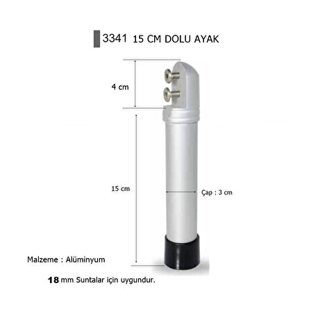 Islak Hacim 18 mm Kompakt Kabin Dolu Ayak 15 cm Alüminyum