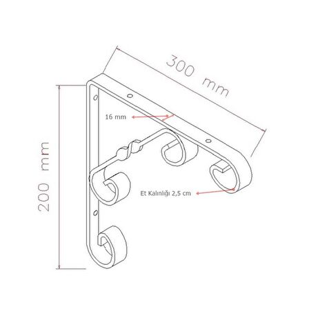 2 Adet Burgulu 20 x 30 cm Dekoratif Raf Altı Ayağı Konsol Beyaz